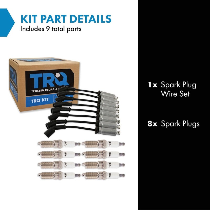 TRQ Ignition Kit Spark Plugs Wire Set Compatible with 15-21 Cadillac 14-21 Chevrolet 14-20 GMC 5.3L 6.2L V8 - Image 2